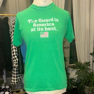 Hanes Fifty Fifty Combed Vintage Tee Green Graphic Womens Shirt National Guard M